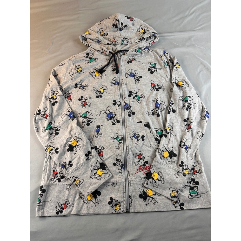 Disney Parks Mickey Mouse All Over Print Full Zip Hoodie‎ Gray XL